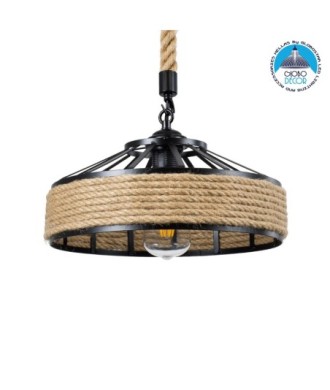 GLOBOSTAR® SAHARA 01146 Boho Κρεμαστό Φωτιστικό Οροφής με Ντουί 1 x E27 AC 220-240V IP20 - Μπεζ & Μαύρο - Μ31 x Π31 x Υ14cm